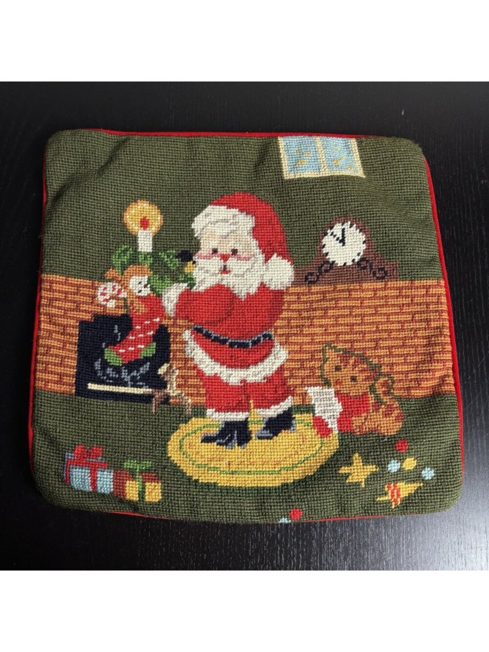 Vintage Imperial Elegance Wool Needlepoint & Velvet Pillow Cover Santa Christmas